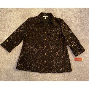 NWT JM Collection Womens Black & Brown Animal Print Jacket Size 12